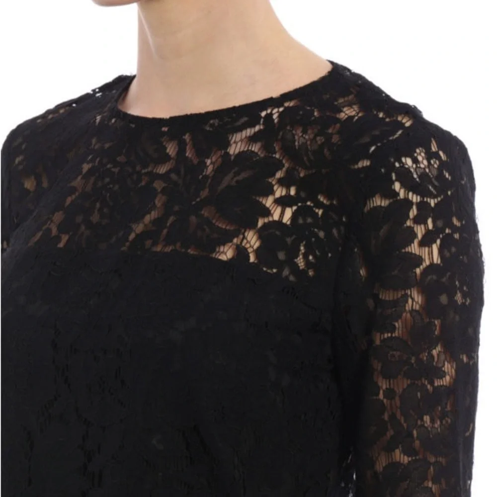 DIANE VON FURSTENBERG Blouse Yeva Long Sleeve Lace Top Black Size 0  MSRP $458